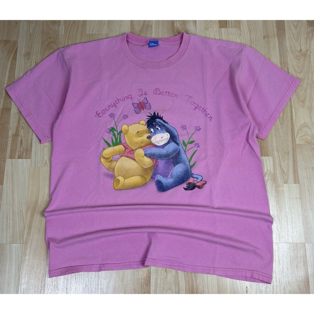 Vintage Y2K Disney Pooh Bear / Eyore Graphic T-Shirt / Pink / Size Large